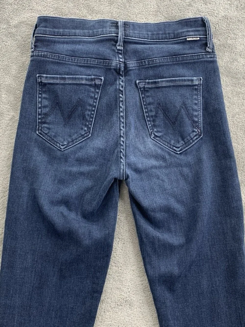 MOTHER Insider Crop Step Fray Jeans Womens 25 Night Tripper Raw Hem Blue Denim